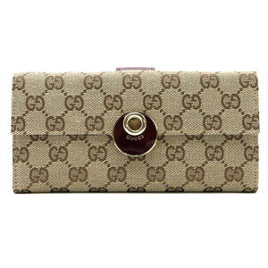 Gucci hook long wallet GG canvas beige red